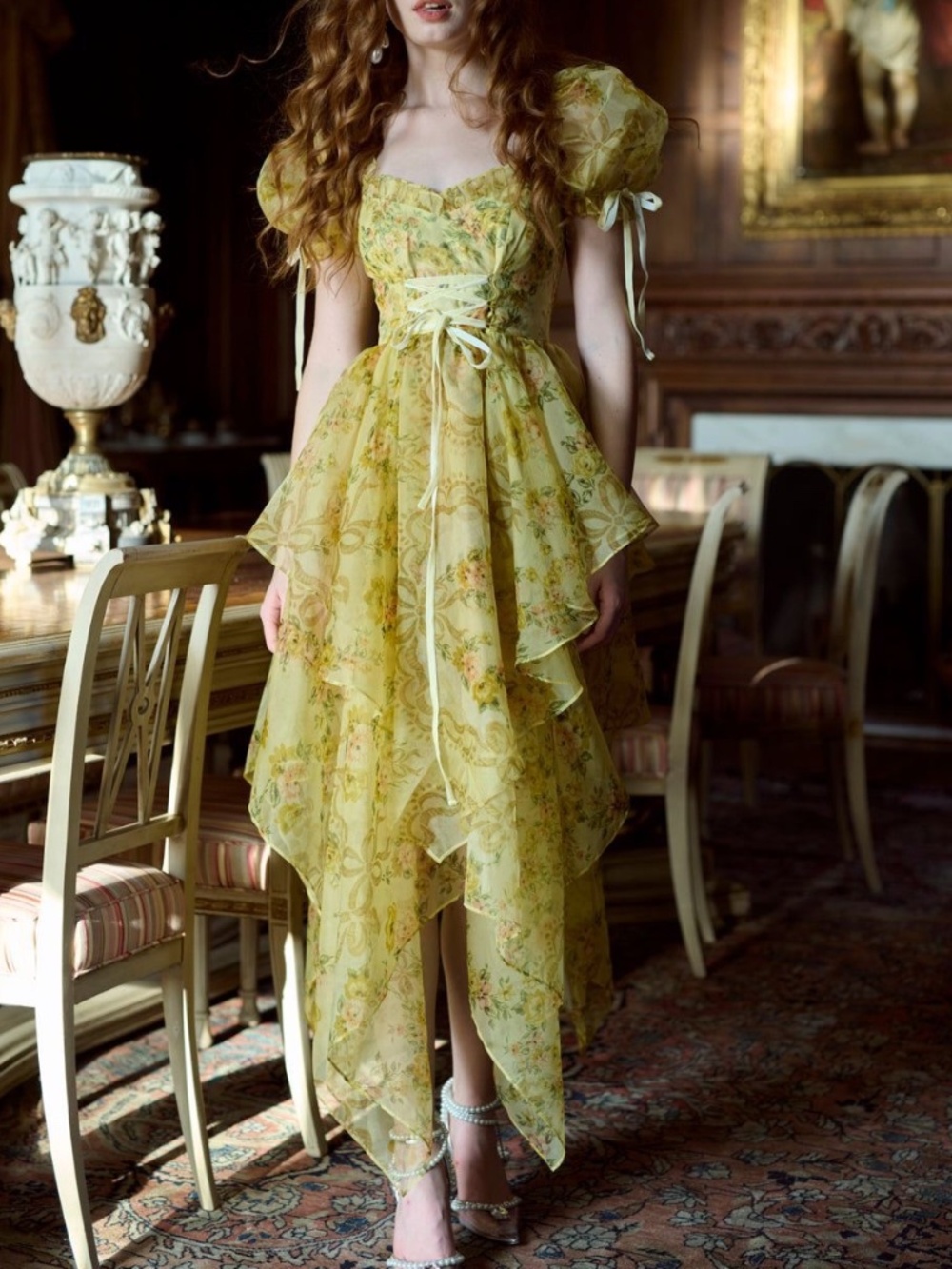 Selkie Yellow Floral Puff-Sleeve Maxi Dress